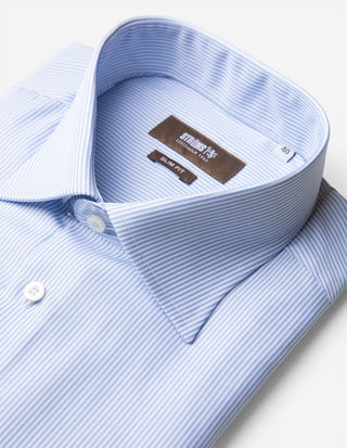 Slim Fit Skjorta Bomull Vit/Ljusblå