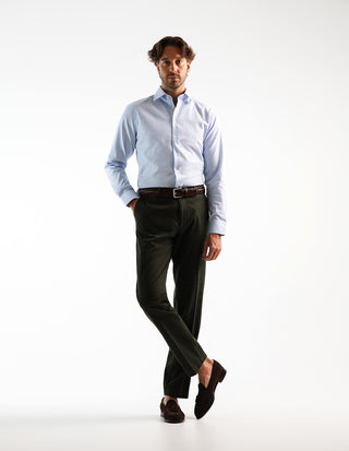 Slim Fit Skjorta Bomull Vit/Ljusblå
