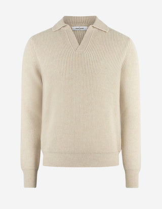 Tröja Öppen Skjortkrage Ull Ljusbeige