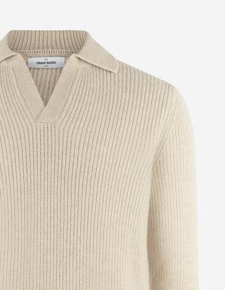 Tröja Öppen Skjortkrage Ull Ljusbeige