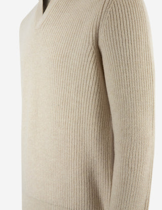 Tröja Öppen Skjortkrage Ull Ljusbeige