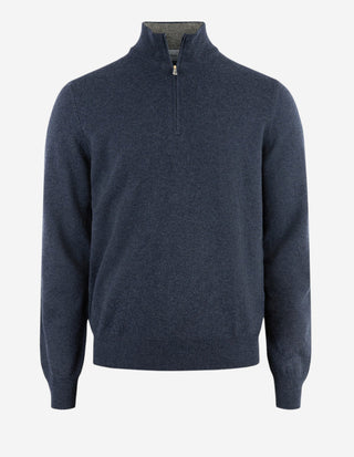 Tröja Zip Ull Cashmere Blå Melerad