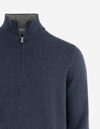 Tröja Zip Ull Cashmere Blå Melerad