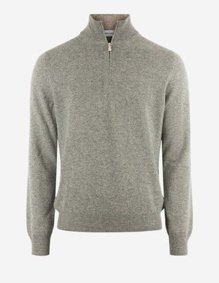 Tröja Zip Ull Cashmere Grå Melerad