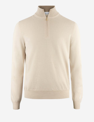 Tröja Zip Ull Cashmere Ljusbeige