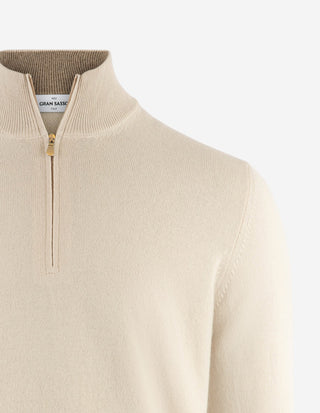 Tröja Zip Ull Cashmere Ljusbeige