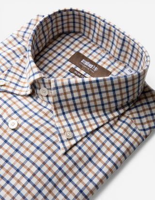 Slim Fit Skjorta Bomull Vit/Brun/Blå