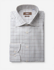 Slim Fit Extra Lång Ärm Skjorta Tattersall Vit/Blå