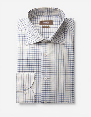 Slim Fit Extra Lång Ärm Skjorta Tattersall Vit/Blå