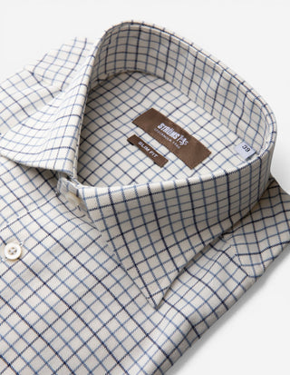 Slim Fit Extra Lång Ärm Skjorta Tattersall Vit/Blå