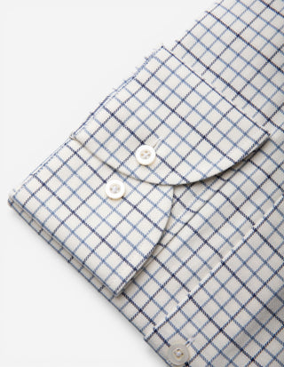 Slim Fit Extra Lång Ärm Skjorta Tattersall Vit/Blå