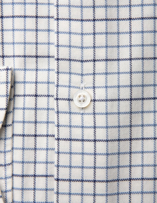 Slim Fit Extra Lång Ärm Skjorta Tattersall Vit/Blå