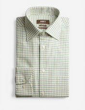 Slim Fit Extra Lång Ärm Skjorta Tattersall Vit/Grön/Blå