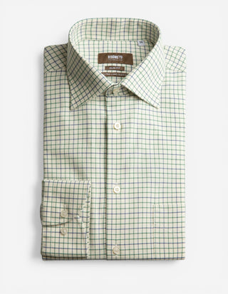 Slim Fit Extra Lång Ärm Skjorta Tattersall Vit/Grön/Blå