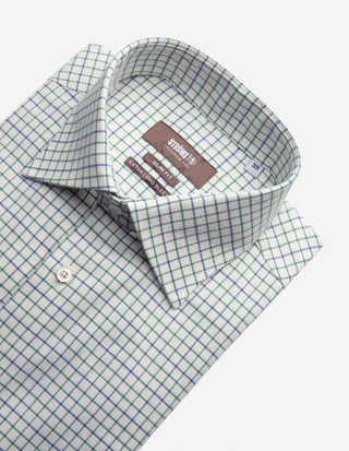 Slim Fit Skjorta Tattersall Vit/Grön/Blå Extra Lång Ärm
