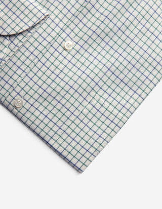 Slim Fit Skjorta Tattersall Vit/Grön/Blå Extra Lång Ärm