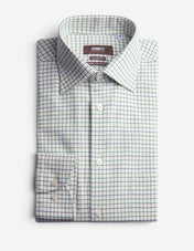 Slim Fit Skjorta Tattersall Vit/Grön/Blå Extra Lång Ärm