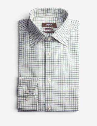 Slim Fit Skjorta Tattersall Vit/Grön/Blå Extra Lång Ärm