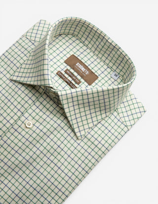 Regular Fit Extra Lång Ärm Skjorta Tattersall Vit/Grön/Blå
