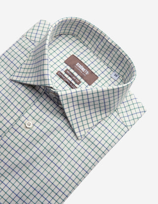 Regular Fit Skjorta Tattersall Vit/Grön/Blå Extra Lång Ärm