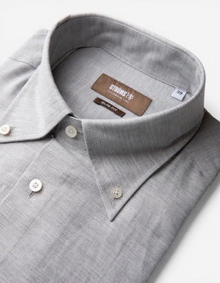 Slim Fit Skjorta Flanell Bomull Cashmere Ljusgrå