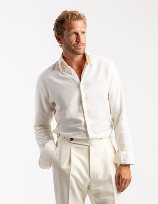 Regular Fit Skjorta Flanell Bomull Cashmere Benvit