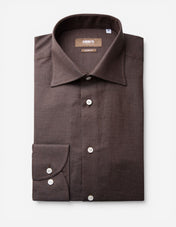 Slim Fit Skjorta Flanell Bomull Cashmere Brun