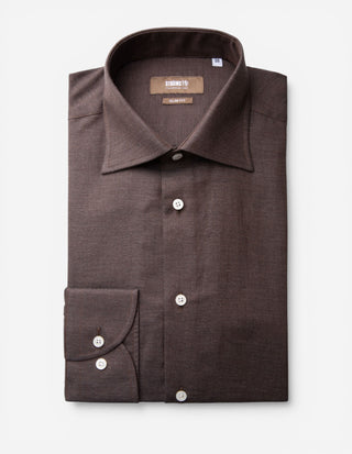 Slim Fit Skjorta Flanell Bomull Cashmere Brun