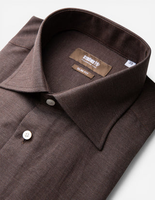 Slim Fit Skjorta Flanell Bomull Cashmere Brun