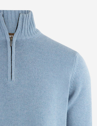 Zip-tröja Ull/Cashmere Ljusblå