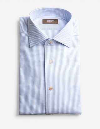 Casual Fit Skjorta Helskuren Krage Oxford Bomull Randig Ljusblå/Vit