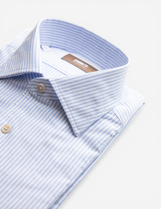 Casual Fit Skjorta Helskuren Krage Oxford Bomull Randig Ljusblå/Vit