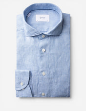 Slim Fit Skjorta Linne Ljusblå