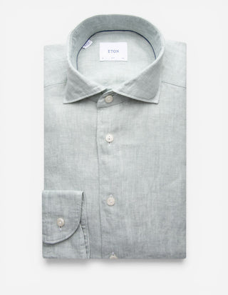 Slim Fit Skjorta Linne Ljusgrön