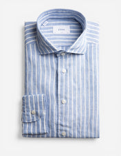 Slim Fit Linneskjorta Randig Ljusblå