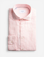 Slim Fit Linneskjorta Randig Ljusrosa