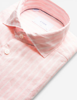Slim Fit Linneskjorta Randig Ljusrosa