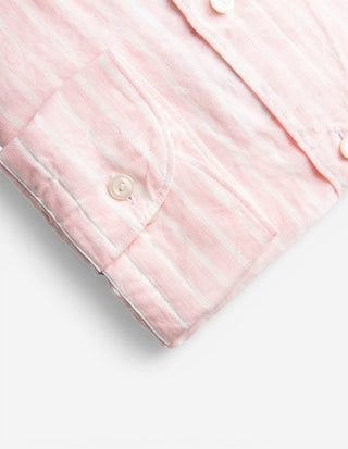 Slim Fit Linneskjorta Randig Ljusrosa