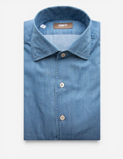 Casual Fit Jeansskjorta Helskuren Krage Denim Blå