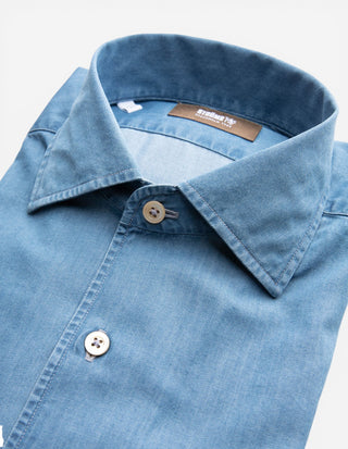 Casual Fit Jeansskjorta Helskuren Krage Denim Blå