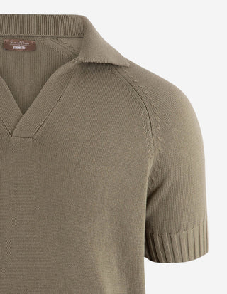 Sartorial Open Polo Twisted Cotton Mossgrön