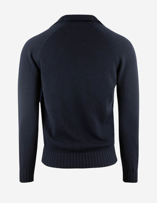 Sartorial Open Polo Långärmad Twisted Cotton Navy