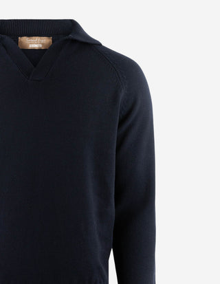 Sartorial Open Polo Långärmad Twisted Cotton Navy