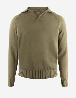Sartorial Open Polo Långärmad Twisted Cotton Mossgrön