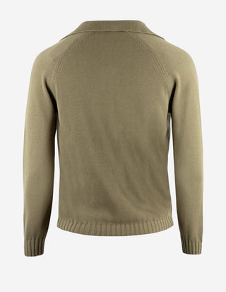 Sartorial Open Polo Långärmad Twisted Cotton Mossgrön