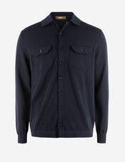 Skjortcardigan Stickad Bomull Navy