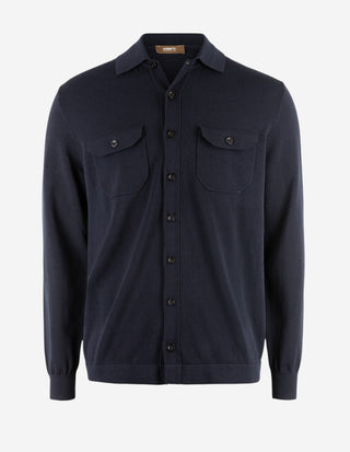 Skjortcardigan Stickad Bomull Navy