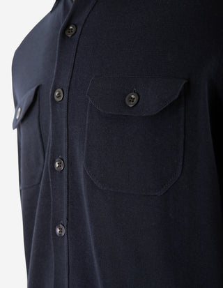 Skjortcardigan Stickad Bomull Navy