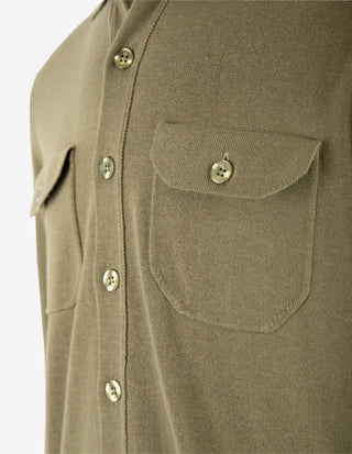 Skjortcardigan Stickad Bomull Militärgrön