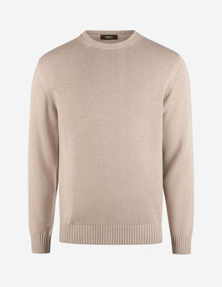 Rundhals Chunky Tröja Bomull Beige